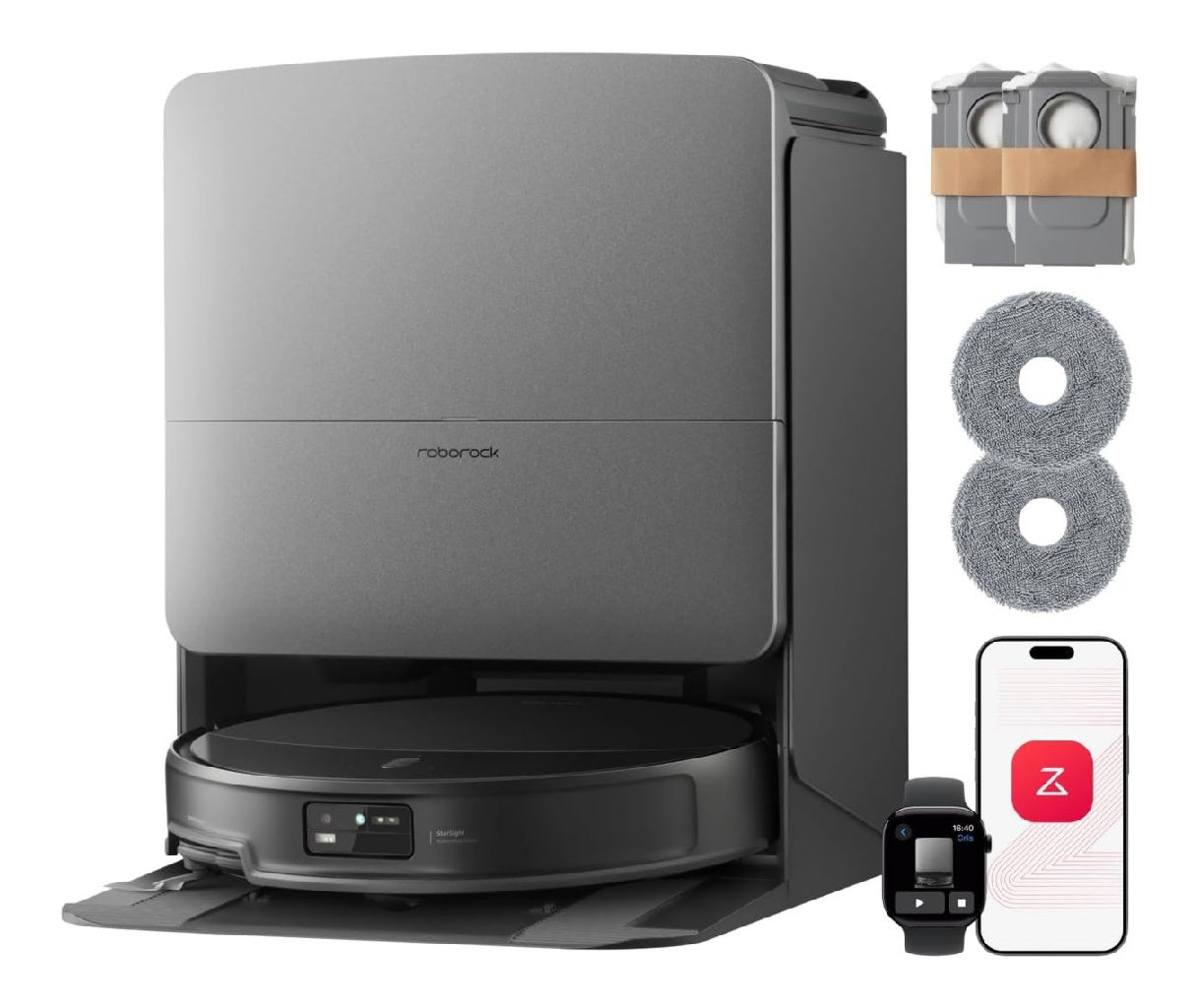 roborock Saros 20 Set Robot Aspirateur Laveur Chassis AdaptiLift 30 36000Pa Autonome StarSight 20 Double Antienchevetrements Technologie FlexiArm Nouv Station RockDock Ultramince