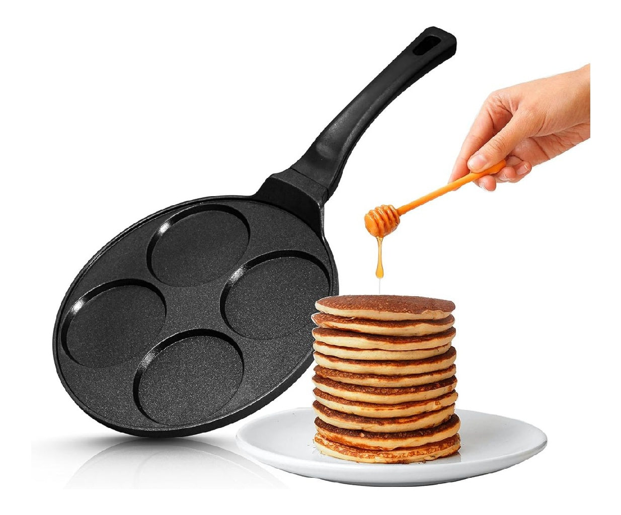 INTIGNIS a Poele frire antiadhesive possedant revetement en ceramique 27 cm pour minicrepes Mini Uthappam Mini crepes Faire frire de oeufs 4 moules Compatible induction 4 Fix