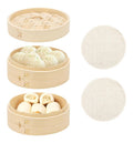 Panier dans Vapeur Bambou a 2 etages ? 18CM Cuiseur Vapeur Bambou avec 2 Chiffons en Coton Utilise pour Les boulettes Le Riz Les collations Les legumes Le Poisson ainsi que la Viande